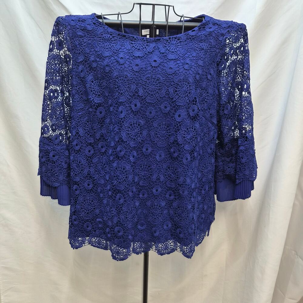 Charter Club Royal Blue Lace Tunic Blouse Pleated Bell Sleeves Women's 1X